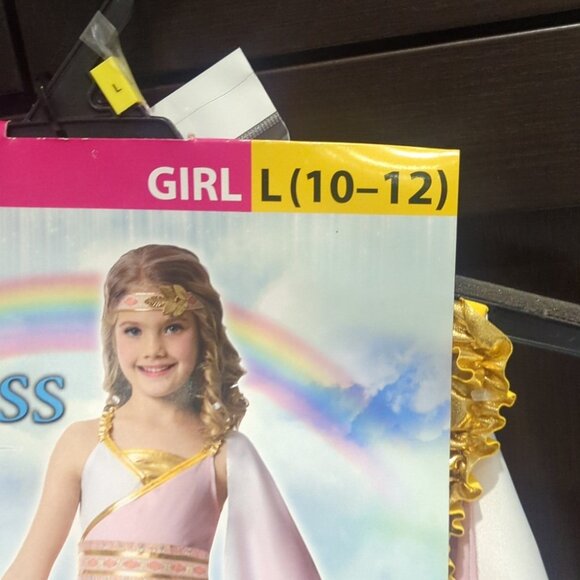 Girls Venus Goddess Pink and Gold Kids Costume With Headband- size L 10-12 NWT - Picture 2 of 5
